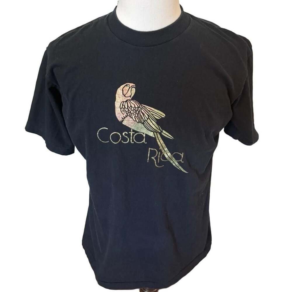Vintage Costa Rica Souvenir T-Shirt Black Parrot Macaw Graphic